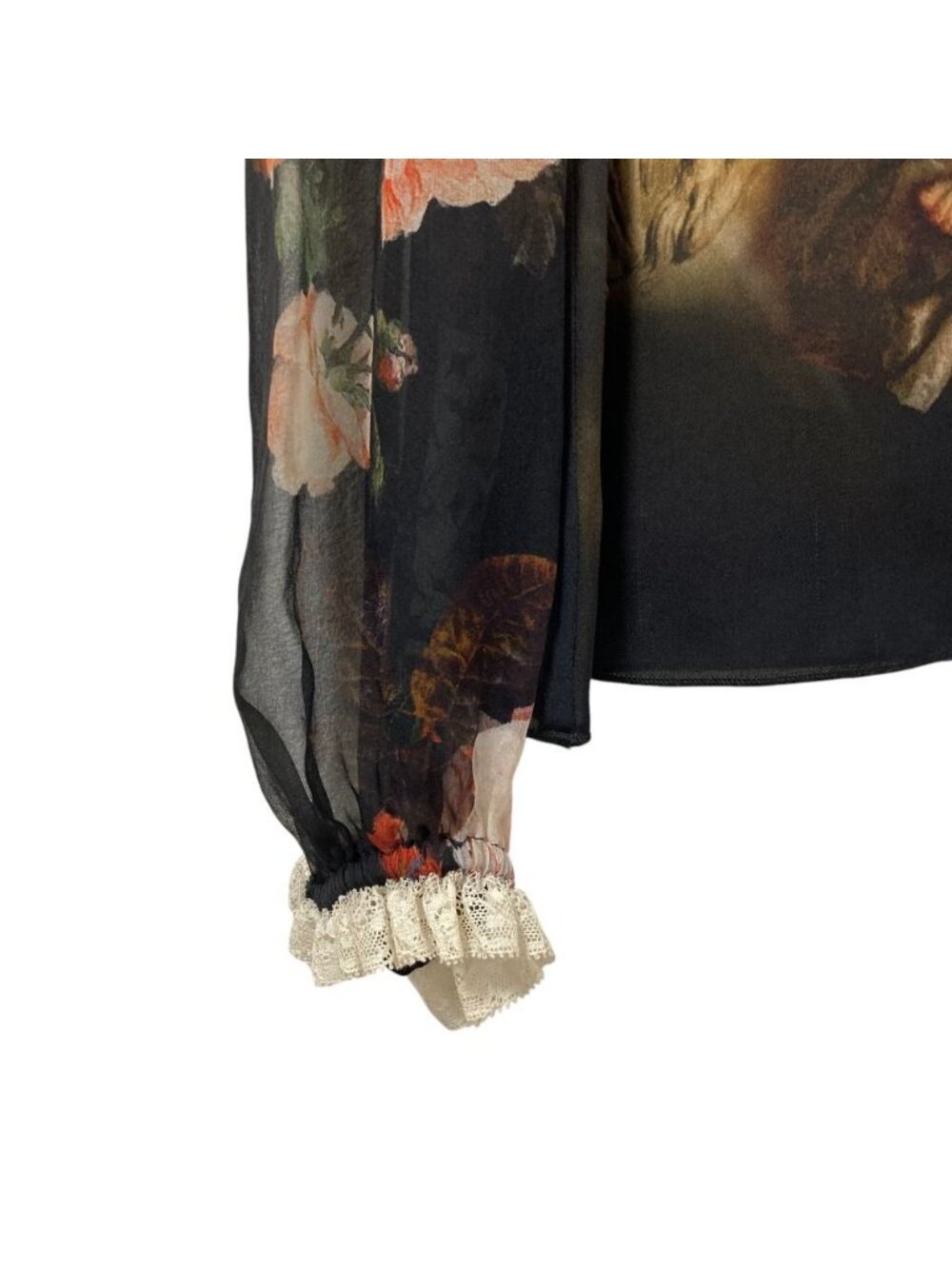 Dolce & Gabbana Flower Angel Print Sheer Sleeve Blouse Black 36 - Picture 6 of 14